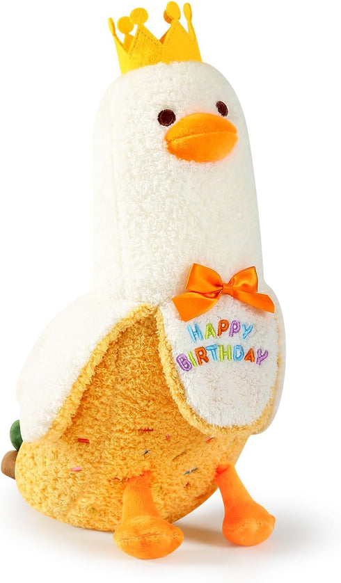 PEACH CAT Banana Duck Plush Pillow with Birthday Party Crown Banana Duck Stuffed Animal for Birthday Gift for Kids Yellow 12"...