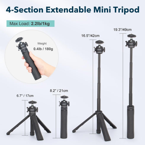 Koolehaoda Extendable Selfie Stick Tripod for GoPro, Camera Tripod Stand Holder with Cold Shoe, Mini Tripod Hand Grip Compatible with Gopro Hero 1...