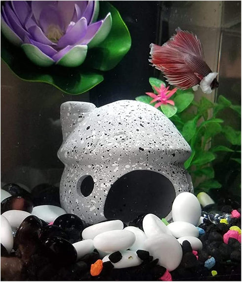 AnRui Aquarium Decorations Ceramic Mushroom House Landscape Aquatic Hideaway Cave Decor Cute Fish Tank Ornament Accessories for Young Shrimp,Short...