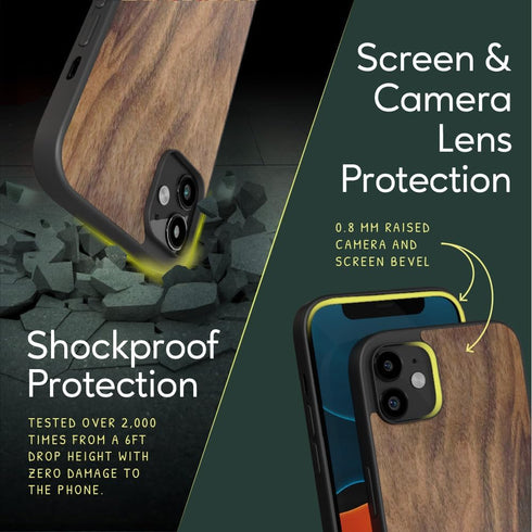 iATO iPhone 11 Wood Case. Unique & Classy Shockproof Protective Cover. Wireless Charging Compatible Real Wooden Overlay on Soft Black TPU - Natura...