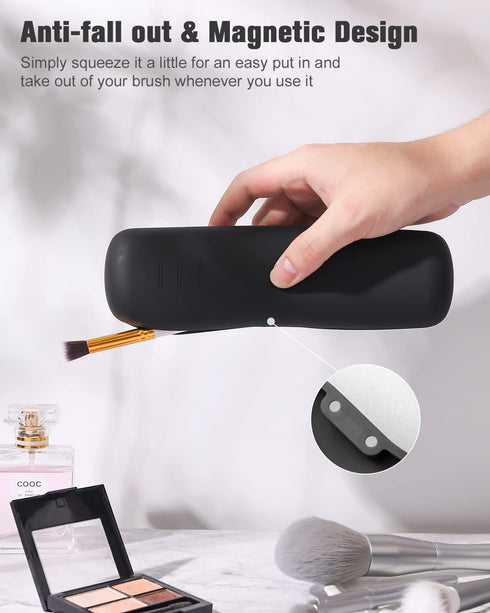 FERYES Makeup Brush Holder, Magnetic Closure Silicon Portable Cosmetic Face Brushes Holder, Soft and Sleek Makeup Tools Organizer for Travel- Blac...