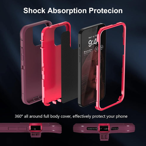 For iPhone 13 Pro Max Case with Full Body Protection, iPhone 12 Pro Max Case Heavy Duty Shockproof 3 in 1 Silicone Rubber with Hard PC Rugged Dura...
