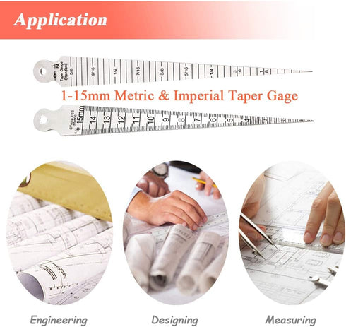 Mesee Taper Gage 1-15mm Stainless Steel Taper Welding Gauge Inch & Metric Feeler Gap 1/32-5/8 Inch Hole Diameter Measuring Tool for Tapering Measu...