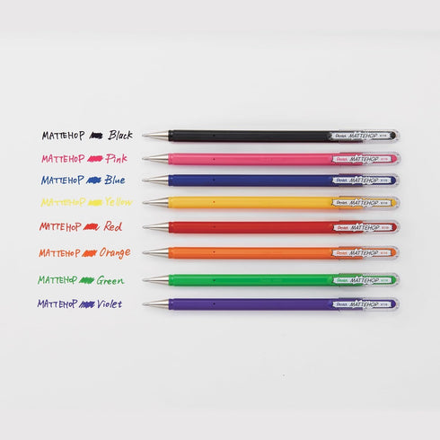 Pentel Arts Hybrid MATTEHOP Gel Roller, 1.0mm, Matte Assorted Colors, Pack of 8 Pens (K110VBP8M)...