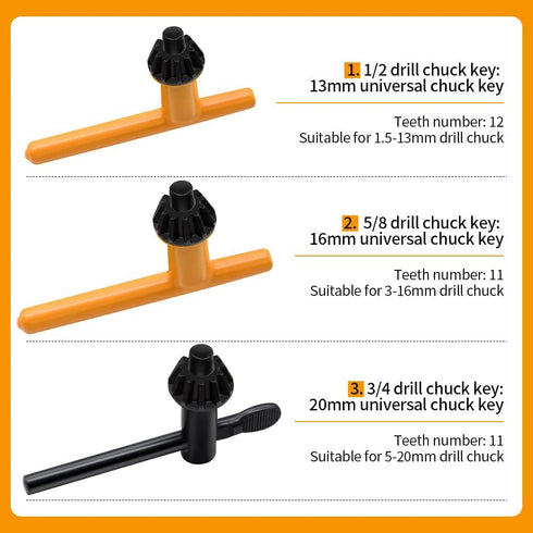 Drill Chuck Key Wrench, 6 Sizes Drill Press Chuck Key Replacement Drill Clamping Wrench Chuck Press Wrench Key for Electric Drill Clamping Tool of...