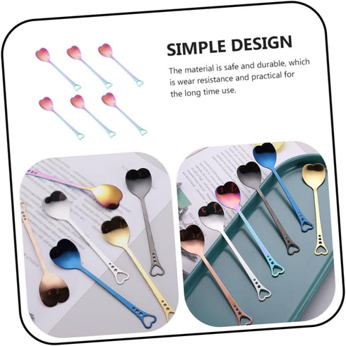 6pcs Stainless Steel Heart Shaped Spoon Demitasse Spoons Pudding Spoon Valentines Day Spoons Yogurt Spoon Small Dessert Spoons Mini Condiments Met...