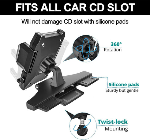 EXSHOW Phone Holder for Car CD Slot, One-Hand-Available CD Player Cell Phone Mount for iPhone 11 Pro Max 11 XR XS 8 Plus 7 6S SE, Samsung S10+ S10...