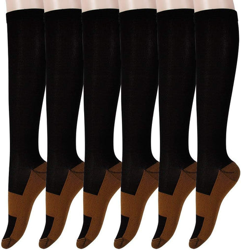 Graduated Copper Compression Socks 6 Pairs Knee High Socks for Men Women Pain Ache Relief Stockings 15-20 mmHg (XXL, Black)...