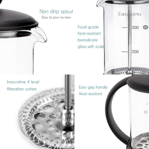 Easyworkz Eclipse French Press 12 oz Coffee Tea Maker with Borosilicate Glass...