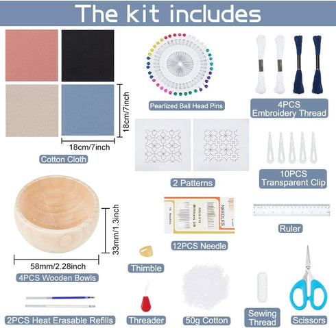 WEBEEDY DIY 4 Sets Embroidery Pin Cushion Sewing Kit, Sashiko Embroidery DIY Kit with Wooden Base Japanese Traditional Style Pin Holder for Adults...