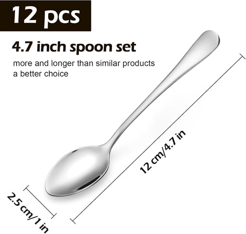12 Pcs Demitasse Espresso Spoons Set, 4.7" Mini Coffee Spoons, Tiny Tea Spoons, Stainless Steel Small Spoons for Dessert, Tea, Appetizer, Small Se...