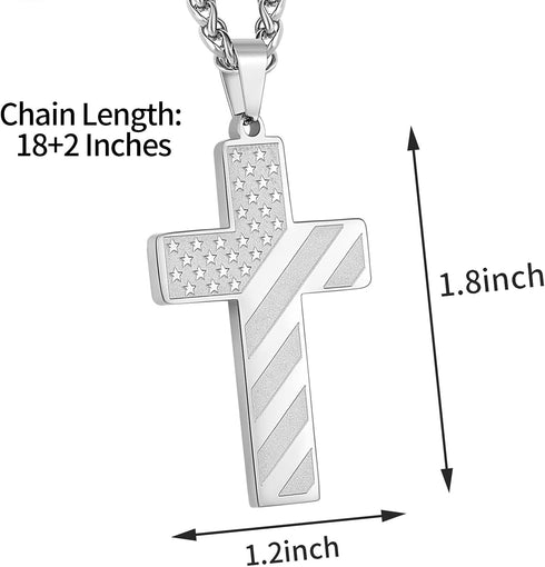 DuoDiner 18+2 Inch Cross Necklace Bible Verse Stainless Steel American Flag Pendant Chain for Men Jewelry Gift...