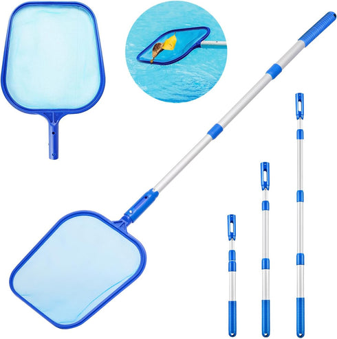 Pool Skimmer Net with Telescopic Pole, Heavy Duty Scoop Leaf Rake Swimming Pool Cleaning Accessory Fine Mesh Net Adjustable Aluminum Pole for Hot ...