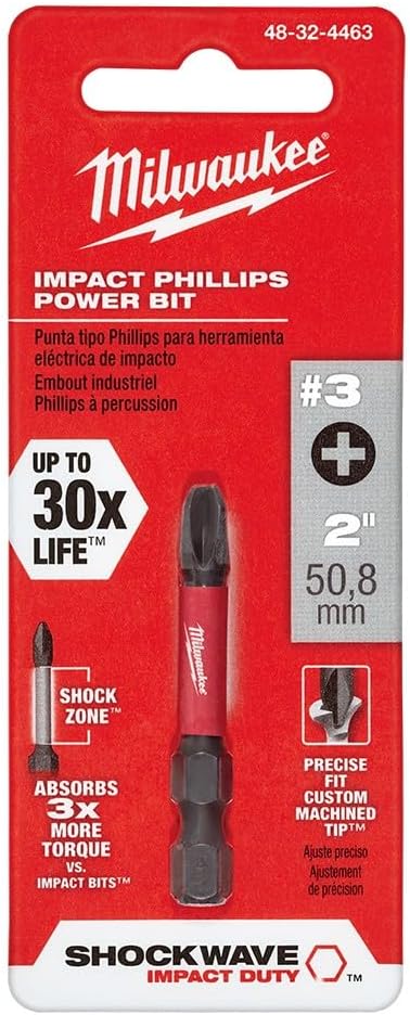 MILWAUKEE ELECTRIC TOOL 48-32-4463 Shockwave 2" Power Bit Phillips #3...