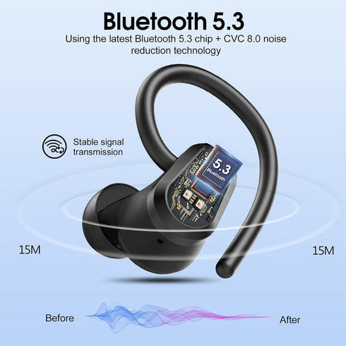 Wireless Earbuds, 2023 Bluetooth Headphones 5.3 Sport, 50H Ear buds with Earhooks, Dual LED Display Bluetooth Earbuds, Deep Bass Stereo Noise Canc...