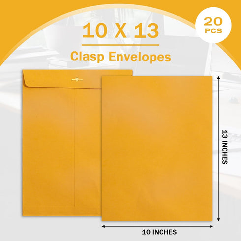 10x13 Clasp Envelopes 20 Pack, Goefun Manilla Envelopes 10x13-100GSM Kraft Paper, Large Brown Yellow Mailing Envelopes with Clasp and Gummed Seal ...