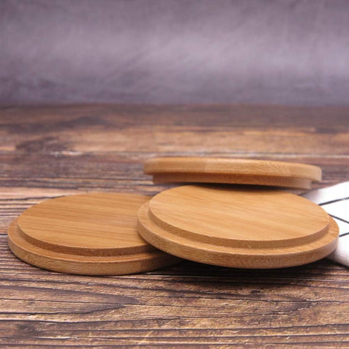 Pack of 4 Bamboo Cup Cover Wooden Coffee Mug, Wooden Tea Glass Drink Cup Lid Set...