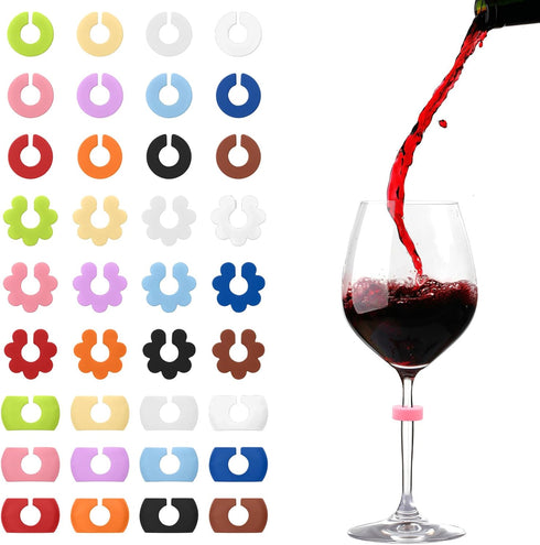 Wine Glass Charms 36PCS Reusable Silicone Wine Glass Drink Markers Glass Identifiers For Glass and Cups at Parties Anniversary, Christmas,Carnival...