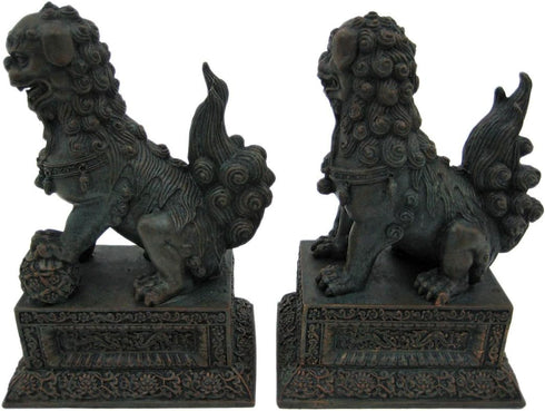 YTC Summit International, Inc. Pair of Chinese Lions Stone Guardian Statue on Engraved Base Figurines Set of 2...
