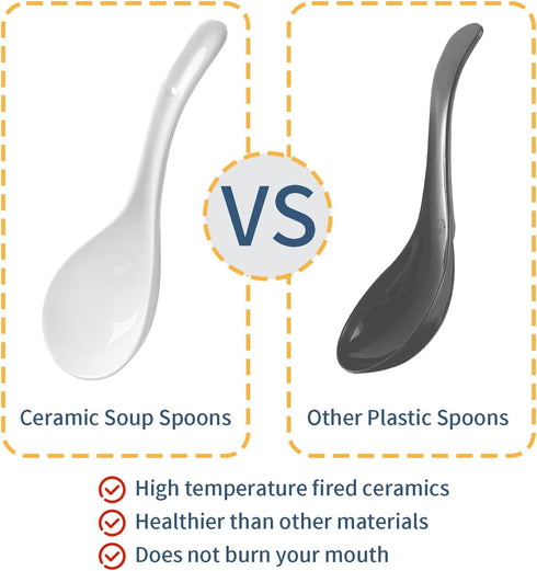 Soup Spoons, Asian Soup Spoons, Chinese Soup Spoons, Ceramic Spoons White Japanese Spoon Large for Dumpling Wonton Ramen Pho Miso, Deep Oval Hook ...