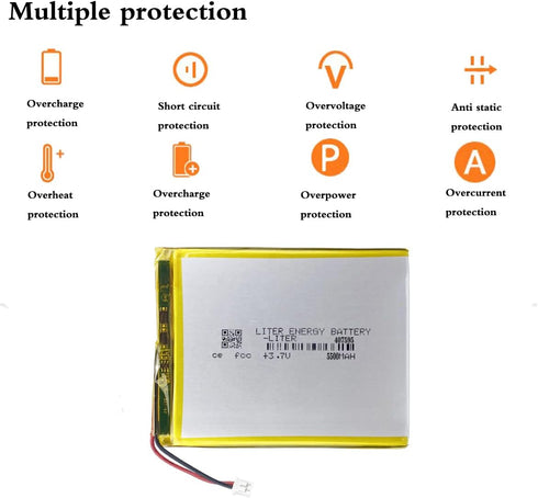 3.7V 407595 5500mAh Lithium Polymer ion Battery Rechargeable Polymer Battery Pack with JST 2.0mm Connector...