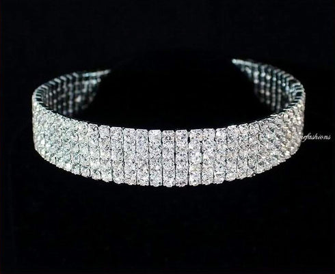 5-row Five Rows Clear White Black Pink Silver Austrian Rhinestone Crystal Choker Collar Necklace Dance Party Jewelry Wedding Prom N060...