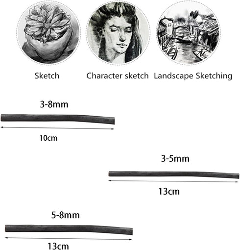 3-8mm Willow Charcoal Sticks for Sketching and Drawing Art Supplies for Professionals Students and Hobbyists...