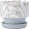 White Gold Faux Marbled Pattern 4.25 x 4.25 x 3.75 inches Grey Ceramic Flower Succulent Plant Pot Planter Container Holder with Saucer Tray, Indoo...