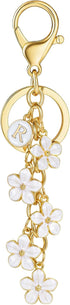 XGALBLA White Pink Black Cute Initial Letter Keychain for Women, Flower Bag Charms Enamel Keyring for Handbag Backpack...
