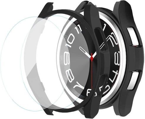2 Pack Case for Samsung Galaxy Watch 6 Classic 47mm Case,Waterproof Glass Screen Protector Accessories Hard PC Ultra-Thin Protective Cover Bumper ...