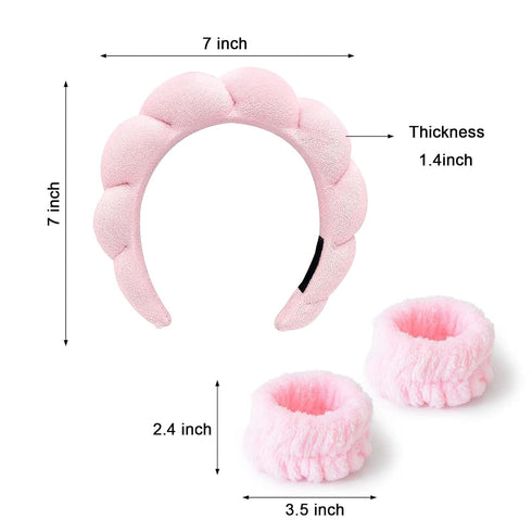 Skincare Headbands for Women, Sponge Makeup Headband Set, Spa Headband for Washing Face Wristband Set, Puffy Headwear for Makeup Removal Hair Acce...