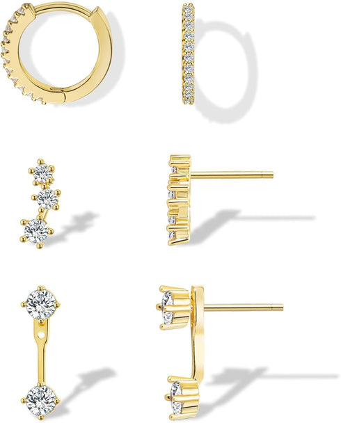 Stud Earrings for Women, Dainty Gold Earrings Set 14k Gold Plated Small Hoop Earrings for Women Hypoallergenic Earring Sets for Multiple Piercing ...