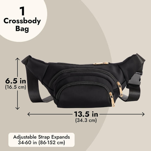 Zodaca Black Extra Large Fanny Pack Plus Size, Crossbody Bag with Adjustable Belt Straps Fits 34-60 Inch Waist (Expands to 5XL)...