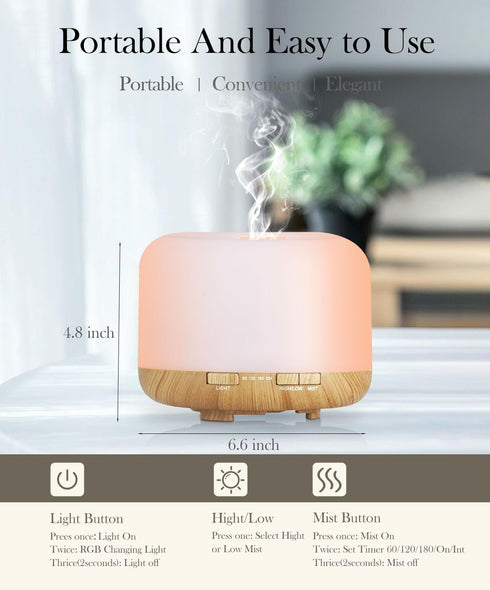500ml Essential Oil Diffuser-Humidifier,Aroma Diffuser for Home with 7 Colors Light,Remote Control Auto off Ultrasonic Cool Mist Diffuser-Air Diff...