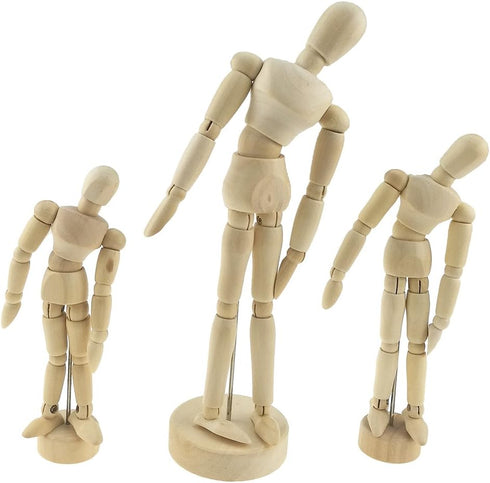 Set of 3 Wooden Pine Movable Joint Family Model for Art Mannequin Sketch Reference Home Decor(Daddy Mommy Child)...