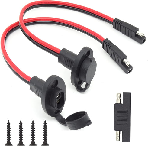 SAE Connector 12AWG 1FT 2-Pack SAE Cable to SAE Power Socket Sidewall Port Waterproof SAE Battery Connector for Motorcycle, Boat, Solar Panel (1FT...
