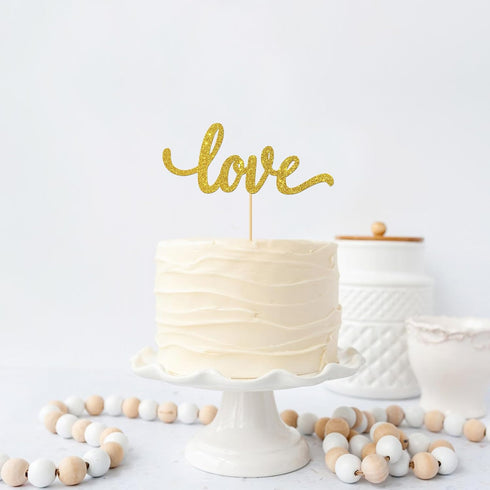 Gold Glitter Love Cake Topper - for Wedding/Engagement/Bridal Shower/Anniversary/Birthday/Bachelorette/Confession Party Decorations Supplies...