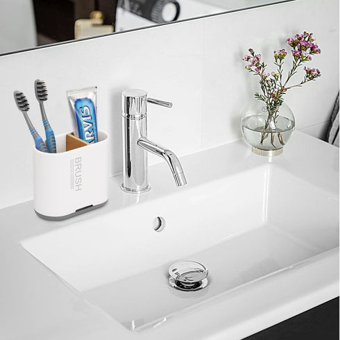 Toothbrush and Toothpaste Holder with Bamboo Divider for Bathroom Countertop Organizer, Detachable for Easy Clean, 2 Slots Electric Toothbrush Hol...