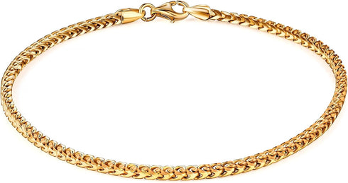 PORI JEWELERS Sterling Silver Italian 2.5mm Solid Franco Square Box Link Anklet - Available in Silver and Yellow...
