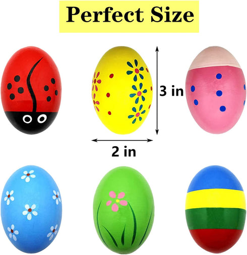 Wooden Easter Egg Shakers Baby Easter Maracas Easter Eggs for Baby Kids Musical Instruments Early Learning Toys, 6 Pcs...
