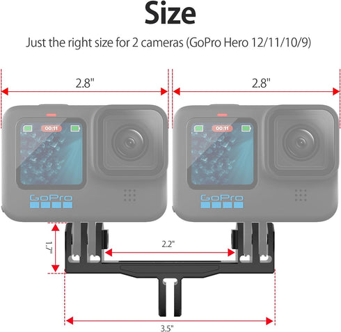 HSU Aluminum Dual Twin Mount Adapter for GoPro Hero 12/11/10/9/8/7/6/5/4 DJI Osmo Action AKASO Campark and Other Action Cameras...
