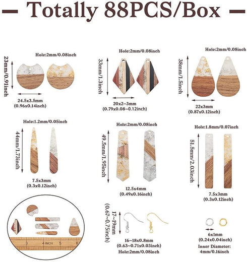 FASHEWELRY 24Pcs Gold Foil Resin Wood Earring Charms Teardrop Drop Rectangle Wooden Earring Blanks Geometry Boho Charms Wooden Earring Pieces for ...
