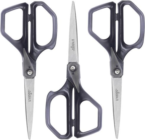 LIVINGO Scissors All Purpose for Office - 3 Pack 8 Inch Sharp Stainless Steel Heavy Duty Fabric Paper Cutting Shears for Crafts, Sewing School Hom...
