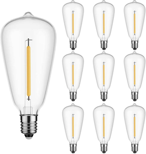 Couah 10 Pack Edison LED Light Bulbs, 0.6 watt E12 Screw Base Replacement Bulbs, LED Shatterproof Bulbs ST38 Clear Plastic Light Bulbs for Outdoor...