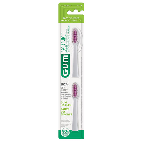 GUM Sonic Powered Toothbrush Refills, Tapered Bristles Clean Below The Gumline, White 2ct. (Pack of 2)...