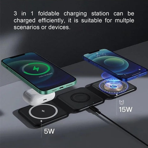 Wireless Charger 3 in 1 with Adapter,Fast Wireless Charging Station,Wireless Charging Pad Compatible with 15/14/13/12/11 Series,AirPods 3/2/Pro 2/...