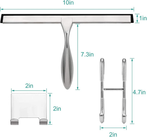 Shower Squeegee for Glass Doors,10-Inch Shower Glass Squeegee, Sliver Shower Squeegee for Shower Doors,Mirror,Windows, with Shower Door Hook and A...