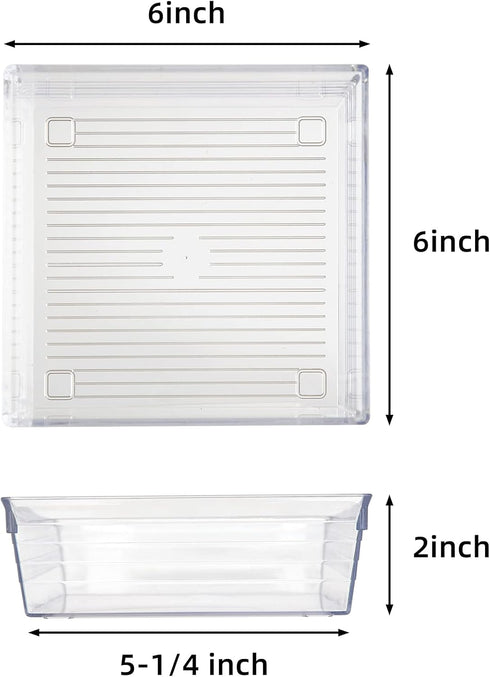 Backerysupply Clear Plastic Drawer Organizer Tray for Vanity Cabinet (6"×6"×2"?Set of 8),Storage Tray for Makeup, Kitchen Utensils, Jewelries, and...