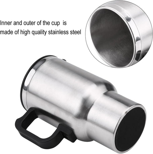Car Heating Cup, 12V 450ml Stainless Steel Car Travel Mug with Cigarette Lighter, Electric Heated Coffee Mug for Heating Water, Coffee, Milk and T...