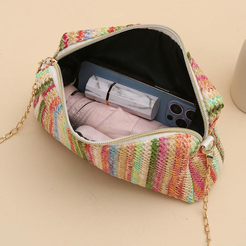 Women’s Straw Tote Bag Rainbow Striped Casual Beach Shoulder Bag Summer Vacation Straw Crossbody Bag Purse 2024...